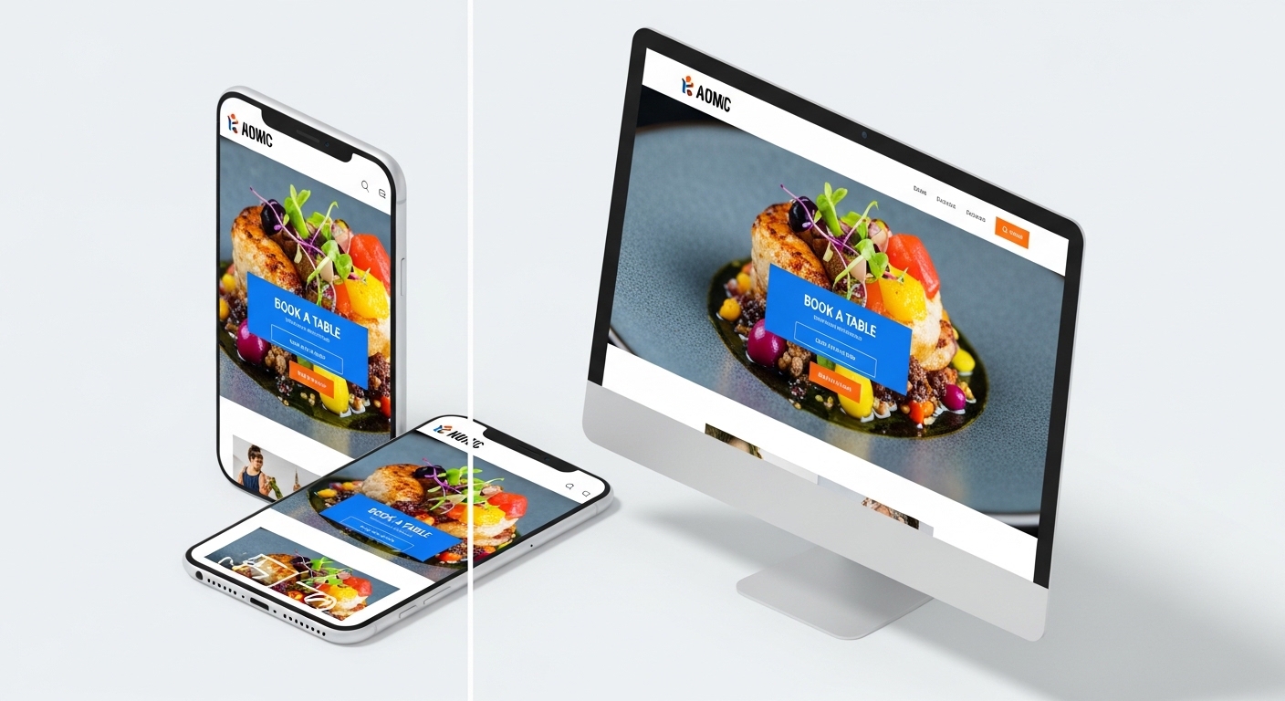 Responsive website design for local restaurant with mobile and desktop views